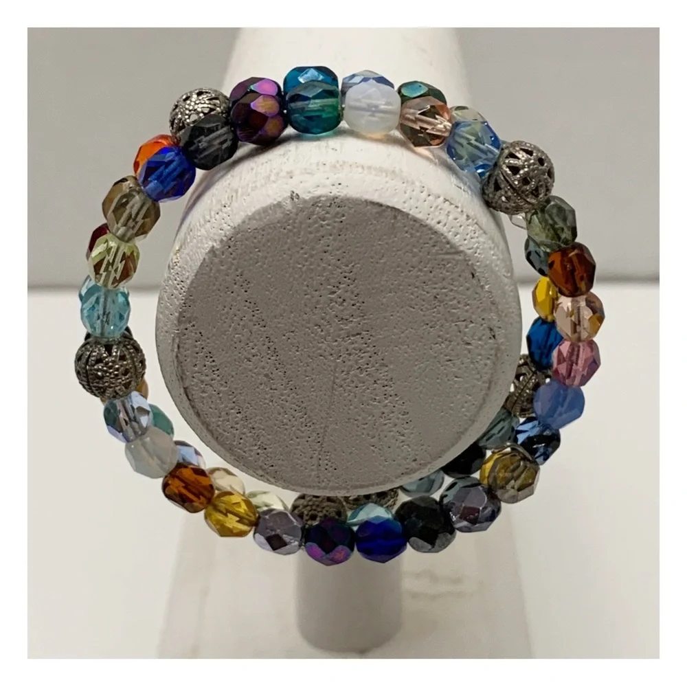 colorful glass beaded memory wire bracelet spring lightweight no clasp